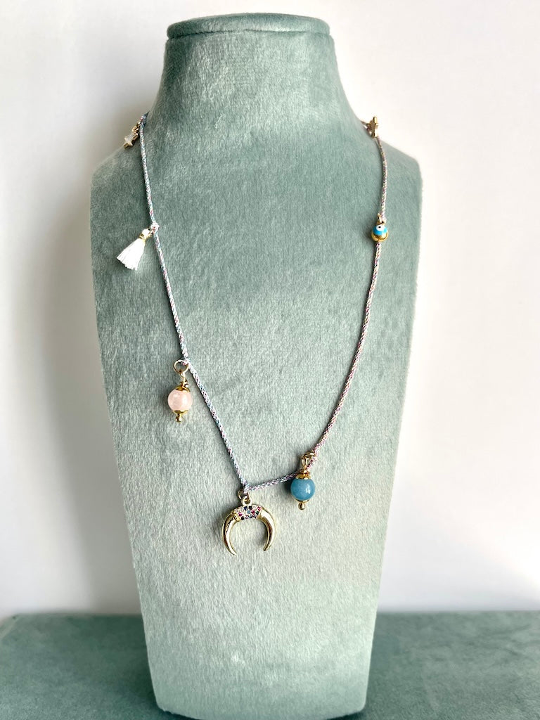 Collana "Sicura di me"  Quarzo rosa e Angelite